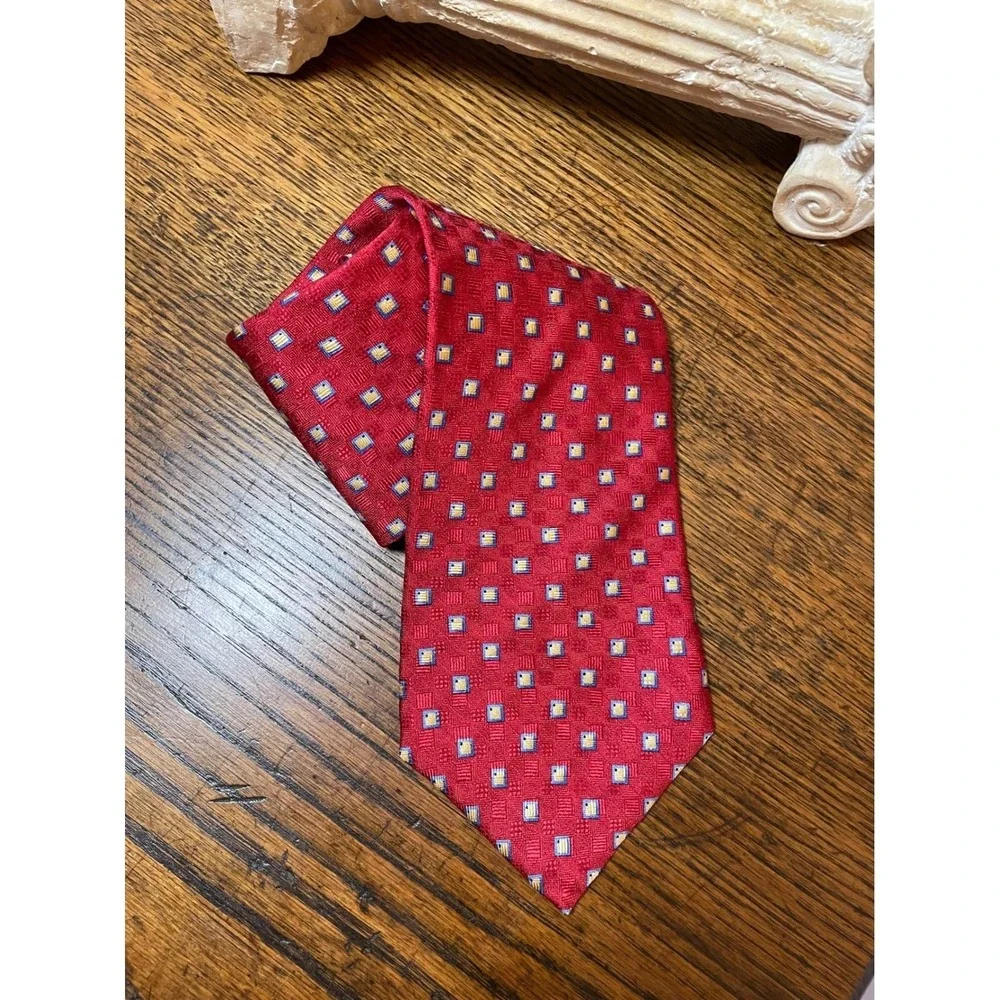 Ferrell‎ Reed for Nordstrom Red Silk Jacquard Geometric Handsewn Mens Tie Luxury